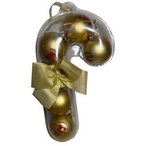 Calgary Flames Hockey Club Gold Christmas Ball Ornament Set Candy Cane Packaging